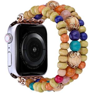 Houten kralen horlogeband voor Apple Watch Ultra 49 mm / serie 8 & 7 45 mm / SE 2 & 6 & SE & 5 & 4 44 mm / 3 & 2 & 1 42 mm (kleurrijke kralen met 3 rijen)