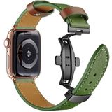 Vlindergesp lederen horlogeband voor Apple Watch-serie 8 & 7 41 mm / SE 2 & 6 & SE & 5 & 4 40 mm / 3 & 2 & 1 38 mm (groene + zwarte gesp)