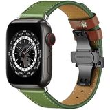 Vlindergesp lederen horlogeband voor Apple Watch-serie 8 & 7 41 mm / SE 2 & 6 & SE & 5 & 4 40 mm / 3 & 2 & 1 38 mm (groene + zwarte gesp)