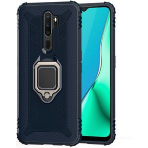 For OPPO A5(2020) Carbon Fiber Protective Case with 360 Degree Rotating Ring Holder(Blue)
