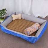 Dog Bone Pattern Big Soft Warm Kennel Pet Dog Cat Mat Blanket  with Rattan Mat & Blanket Size: XXL  120×90×18cm (Light Grey)