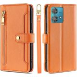 Voor Motorola Edge 40 Neo 5G Lite Schapentextuur Cross-body Rits Portemonnee Lederen Telefoonhoesje (Oranje)