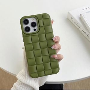 Voor iPhone 14 Plus 3D Cube Weave Texture Skin Feel Phone Case (Olijfgroen)