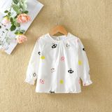 Autumn Girls Embroidered Pattern Cotton Long Trumpet Sleeve T-Shirt  Height:100cm(Multicolored Mushroom)