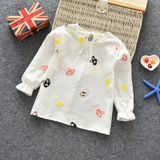 Autumn Girls Embroidered Pattern Cotton Long Trumpet Sleeve T-Shirt  Height:100cm(Multicolored Mushroom)