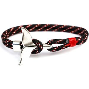 Whale Tail Anchor Charm Nautical Survival Rope Chain Bracelets(Black red)