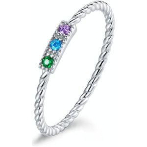 S925 Sterling Silver Colorful Stone Love Women Ring  Size:6(Purple+Blue+Green)