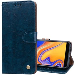 Business Style Oil Wax Texture Horizontal Flip Leather Case for Galaxy J4+  with Holder & Card Slots & Wallet (Blue)