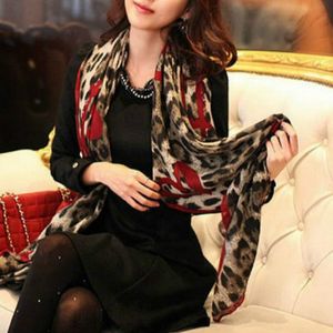 Autumn and Winter Leopard Heart-shape Pattern Scarf Shawl Dual-use Long Sunscreen Scarf  Size:180 x 112cm(Wine Red)