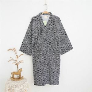 Man Pure Cotton Double-deck Bathrobe Kimono Pajamas Home Wear  Size: L(Gray)