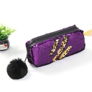 3 PCS Reversible Sequin Pencil Case for Girls School Supplies Super Big Stationery Gift Magic Makeup Bag(Purple+Gold)