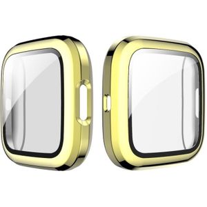 For Fitbit Versa 2 Plating PC Shell + Tempered Glass Film(Gold)