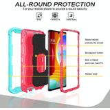 For LG Velvet PC + Rubber 3-layers Shockproof Protective Case with Rotating Holder(Mint Green + Rose Red)