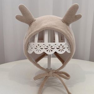 MZ9853 Baby Cartoon Animal Ears Shape Skullcap Cotton Keep Warm and Windproof Hat  Size: Suitable for 0-12 Months  Style:Antlers(Beige)