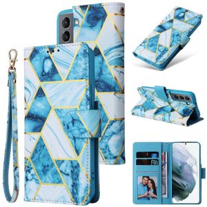For Samsung Galaxy S22 5G Marble Bronzing Stitching Leather Phone Case(Blue)