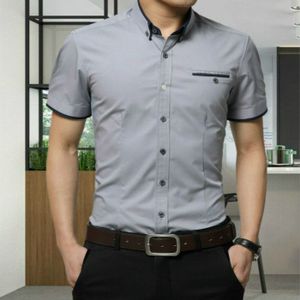 Mannen Business shirt korte mouwen turn-down kraag shirt  maat: M (grijs)
