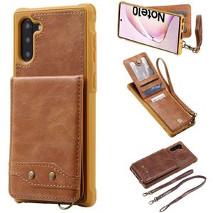 For Galaxy Note 10 Vertical Flip Wallet Shockproof Back Cover Protective Case with Holder & Card Slots & Lanyard & Photos Frames(Brown)