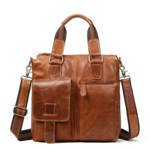 B259 Men Retro Business Handbag Shoulder Messenger Bag  Size: 30x31x8cm(Yellow Crazy Horse)