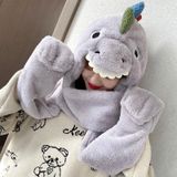 C0215 Adult Dinosaur Cartoon Velvet Hat Thickened Warm Scarf Hat  Size: One Size(Gray)