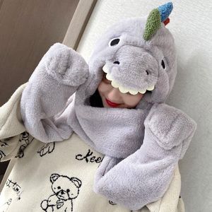 C0215 Adult Dinosaur Cartoon Velvet Hat Verdikt Warme sjaal hoed  grootte: One Size (Gray)