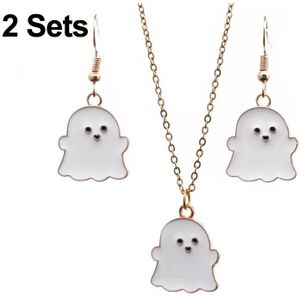 2 Sets Halloween Sieraden Legering Ghost oorbellen Ketting (witte oorbellen+ketting)