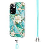 For Xiaomi Redmi Note 11 Pro / Note 11 Pro+ Splicing Marble Flower Pattern TPU Phone Case with Lanyard(Blue Flower)