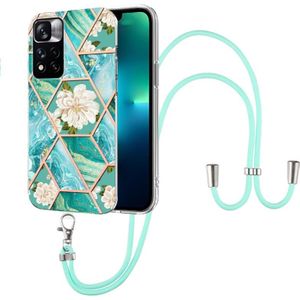 For Xiaomi Redmi Note 11 Pro / Note 11 Pro+ Splicing Marble Flower Pattern TPU Phone Case with Lanyard(Blue Flower)