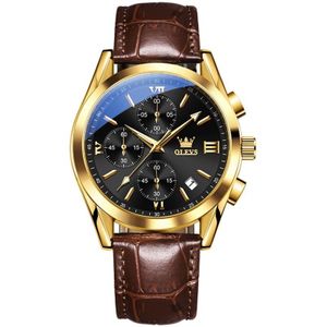 OLEVS 2872 heren drie ogen zes naalden chronograaf waterdicht quartz horloge (zwart + goud)