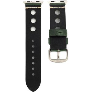 For Apple Watch Series 3 & 2 & 1 42mm Retro Hole Genuine Leather Wrist Watch Band(Green)