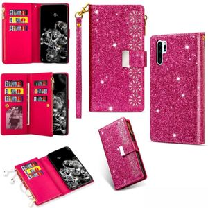 Voor Huawei P30 Pro Multi-card Slots Starry Sky Laser Carving Glitter Zipper Horizontale Flip Lederen Case met Holder & Wallet & Lanyard(Rose Red)