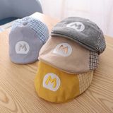 MZ9741 Embroidered Letter Lattice Hat Children Autumn Simple Beret  Size: Around 48cm(Gray)