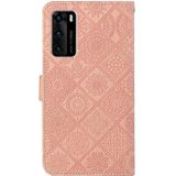 For Huawei P40 Ethnic Style Embossed Pattern Horizontal Flip Leather Case with Holder & Card Slots & Wallet & Lanyard(Pink)