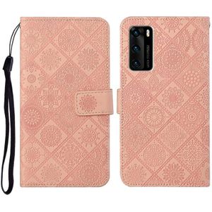 For Huawei P40 Ethnic Style Embossed Pattern Horizontal Flip Leather Case with Holder & Card Slots & Wallet & Lanyard(Pink)