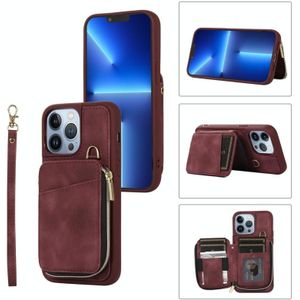 Voor iPhone 13 Pro Max Zipper Card Bag Back Cover Phone Case