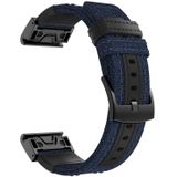 Canvas and Leather Wrist Strap Watch Band for Garmin Fenix5 Plus  Wrist Strap Size:150+110mm(Blue)