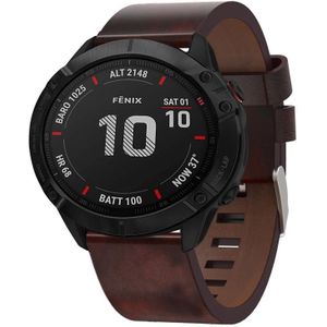 Voor Garmin Fenix 6X Pro 26mm lederen stalen gesp horlogeband