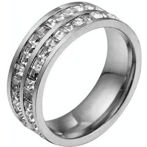2 PCS Girls Simple Titanium Steel Diamond Ring  Size: US Size 5(Double Row Silver)
