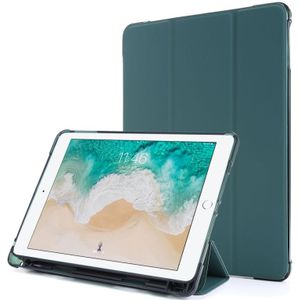 For iPad 9.7 (2018) & (2017) Airbag Horizontal Flip Leather Case with Three-fold Holder & Pen Holder(Dark Green)