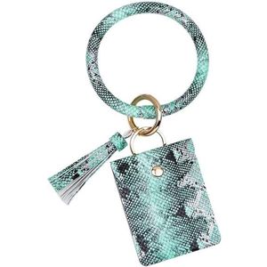 Wrist Keychain Coin Purse PU Leather Snake Print Bracelet Card Case(Green )