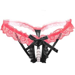 3 PCS Lady Pierced Sexy Panties Temptation Lace Translucent T Underwear(Black)