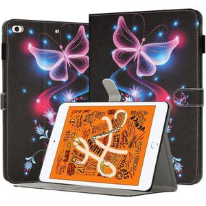 Voor iPad mini 5 / 4 / 3 / 2 / 1 Smart Tablet Case van geverfd leer (fluorescerende vlinders)