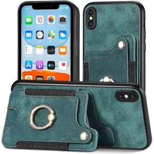 Voor iPhone XS Max Retro Skin-feel Ring Multi-card Wallet Phone Case(Groen)