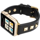 Enkele rij geklonken lederen horlogeband voor Apple Watch Series 8 & 7 41 mm / SE 2 & 6 & SE & 5 & 4 40 mm / 3 & 2 & 1 38 mm (zwart goud)