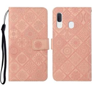 For Samsung Galaxy A40 Ethnic Style Embossed Pattern Horizontal Flip Leather Case with Holder & Card Slots & Wallet & Lanyard(Pink)