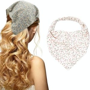 5 PCS Floral Elastic Band Turban Women Thin Floral Cloth Headscarf  Triangle Scarf(Small Floral White)