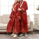 Female Couple Models Thick Warm Long Paragraph Large Size Terry Cloth Bathrobe  Size:XXXL(Red Coffee)