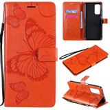 Voor Xiaomi Mi 10T / Mi 10T Pro 3D Vlinders Relif Patroon Horizontale Flip Lederen Case met Houder & Kaart Slot & Portemonnee (Oranje)