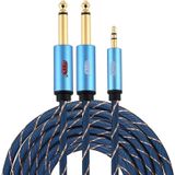 EMK 3.5mm Jack Male to 2 x 6.35mm Jack Male Gold Plated Connector Nylon Braid AUX Cable for Computer / X-BOX / PS3 / CD / DVD  Cable Length:5m(Dark Blue)