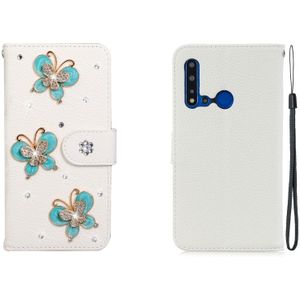 For Huawei P20 Lite 2019 Horizontal Flip Solid Color Rhinestones Leather Case with Card Slot & Wallet & Holder(Three Butterflies)