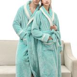 Female Couple Models Thick Warm Long Paragraph Large Size Terry Cloth Bathrobe  Size:XL(Bean Green)
